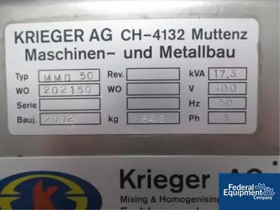 USED Krieger 50 Liter Krieger Vacuum Homogenizer Mixer, Model MMD50, S/S