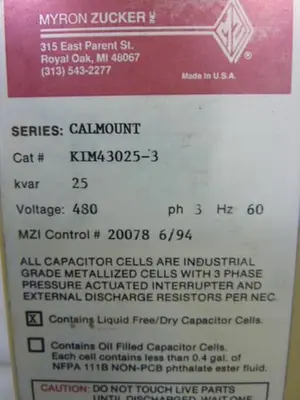 Used MYRON ZUCKER KIM43025-3 Capacitors Michigan US | Ideal Machinery #1275182