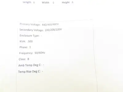 Swallow Step-Down Power Transformer 500VA Pri 440-460-480V Sec 200-208-220V 1Ph