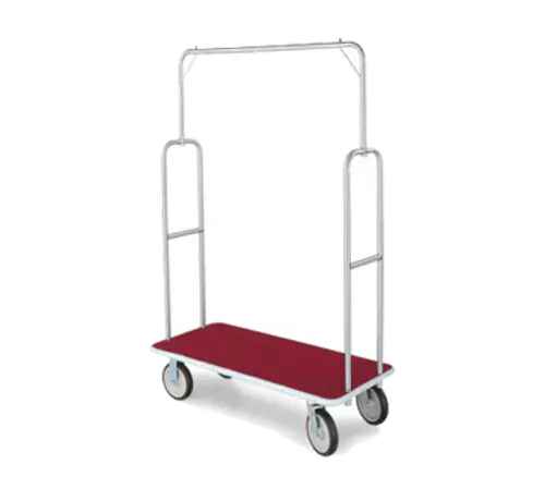 Forbes Industries Economy Luggage Cart w/ Red Carpeted Deck - 47"L x 22"W x 70 1/2"H, Brushed Steel (2495-RD-GY)