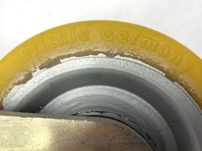 USED BLICKLE HEAVY DUTY WELDED STEEL FIXED CASTER 125MM WHEEL DIA. X 50MM WIDE