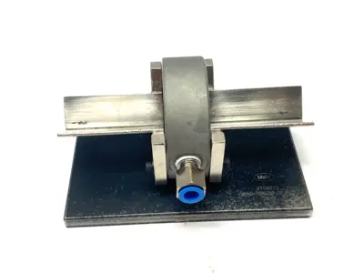 USED MAHR DIMENSIONAIR 2-JET AIR RING GAUGE W/ GUIDE CHUTES & BASE PLATE