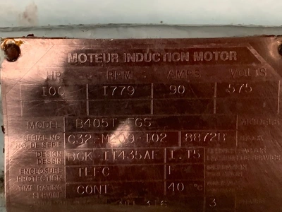 100HP BBC AC Motor, 1779rpm, 575 volts, 90 Amps, 405T Frame