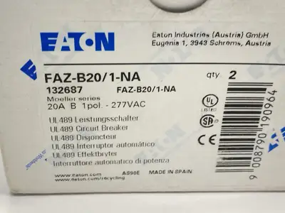USED EATON CIRCUIT BREAKER 1-POLE 20A 277VAC 132687