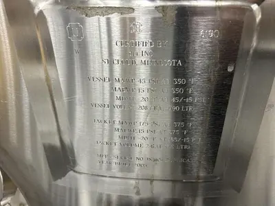 Reactor, 209 Gallon (790 Liters), 316L Stainless Steel, Jacketed, DCI, 45 PSI #S745278