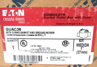 NEW EATON CROUSE HINDS GUAC36 OUTLET BOX 1"