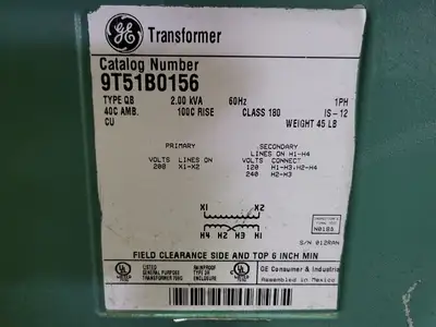Control Panel w/ 2.0 KVA Transformer 9TB1B0156, 40A, 600V Disconnect Switch