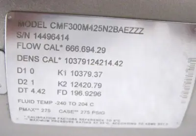 3" 150# Micro Motion CMF300 Mass Flow Sensor 800 Core Processor CALIBRATED Z22