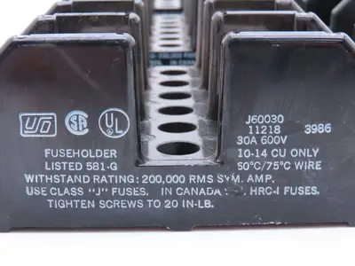 Bussmann J60030 11218 Fuse Block Panel Mount Class J 3 Pole 30A 600V Lot of 9