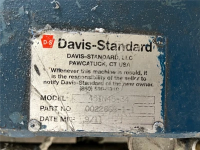4.5" Davis Standard Single Screw Ram Stuffing Extruder, Model 45IN45-34, 400HP, New in 2011