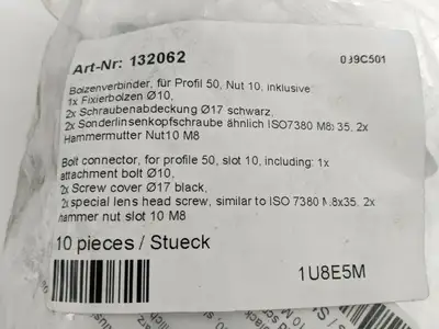 New | in-Stock Fath Bolt Connector for Profile 50, Slot 10, 132062 Misc Fasteners Michigan US | Maverick Industrial Sales #1401158