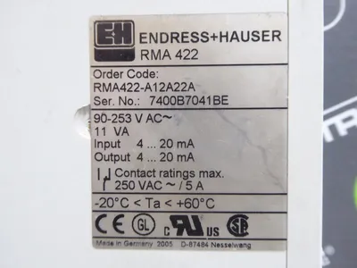 Endress+Hauser RMA 422 Process Transmitter 90-253 VAC 11VA 4 - 20 mA I/O Used