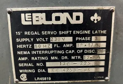 15" X 54" LEBLOND REGAL MODEL 13C SERVO SHIFT GEARED HEAD ENGINE LATHE METRIC & 2.25" HOLE: STOCK #23489