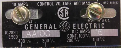 NEW GENERAL ELECTRIC IC2820E500AA10C OVERLOAD RELAY 16A 393B203G10