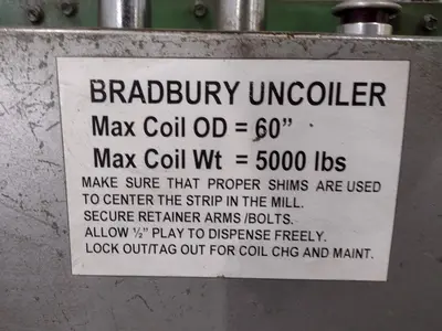 5,000 LB X 24" X 60" OD BRADBURY MOTORIZED COIL REEL UNCOILER: YOBRO #24950