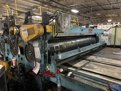 86" x 185" Universal 2 color Flexo Rotary Slotter, Sauer tooling, Sheet Stacker, Hydraulic platform lift