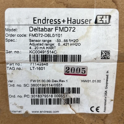New | in-Stock ENDRESS HAUSER FMD72-D6L0/101 Sensors Indiana US | J&J Industrial Supply #1394350