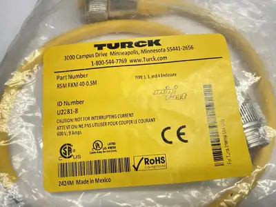 NEW TURCK ACTUATOR / SENSOR CABLE M/F 7/8" 4-PIN 0.5M U2281-8
