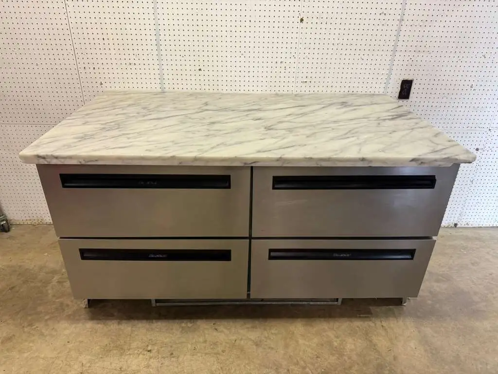 Used Delfield Used Delfield UCD4064N 4 - drawer Worktop Refrigerator With Marble Top 115V Worktop Refrigerators Illinois US | Falcon Restaurant Supply #1373796