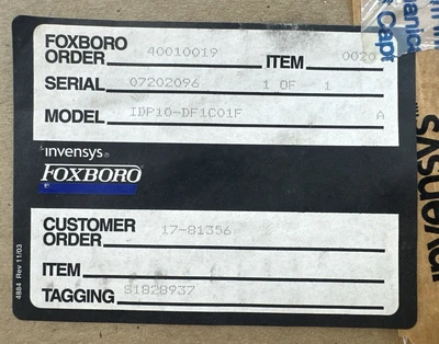 New | in-Stock Foxboro IDP10-DF1C01F Sensors Indiana US | J&J Industrial Supply #1260414
