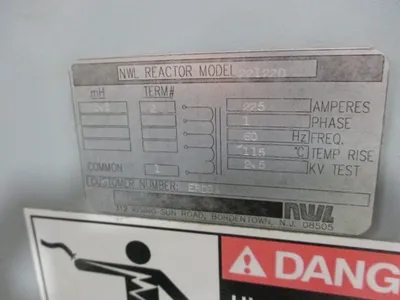 Used NWL Reactor Model 22122D 225 Amps Single Phase 3.1 mH