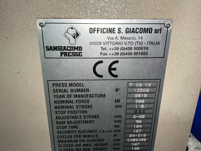 Used 2010 SANGIACOMO T 20 CE Single Station Punches Ohio US | HGR 24 #1561828