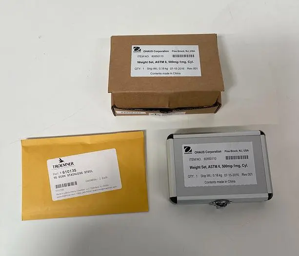 NEW OHAUS 80850110 WEIGH SET, ASTM6,500MG-1MG,CYL W/ TROEMNER 1G SS ECON 61013S
