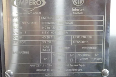 NEW EMPERO 5 ROLLER VERTICAL NATURAL GAS ROTISSERIE MODEL EMP.5EG-USA (CAPACITY OF 30 CHICKENS)