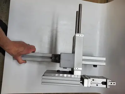 Used SMC / BIMBA SMC WHZ2-20D AIR GRIPPER / BIMBA TB-2050-EFMS / BIMBA ET-1275-EM CONNECTED TO BRACKET ARM Robot Parts | ND Industrial Surplus #1215792