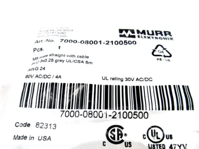 NEW MURR ELEKTRONIK 7000-08001-2100500 CONNECTION CABLE LOT OF 2