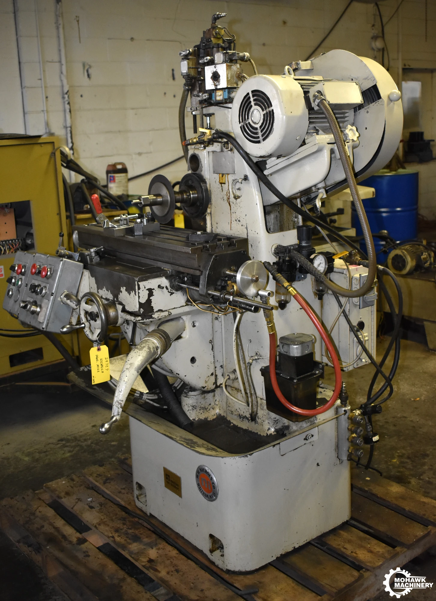 8SA NICHOLS “SEMI-AUTOMATIC” HORIZONTAL-SPINDLE PRODUCTION MILL w/AUTO CYCLING RISE & FALL HEAD TRAVEL - AIR FEED TO TABLE