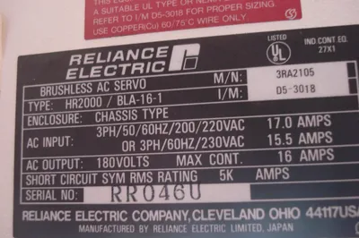 USED RELIANCE ELECTRIC HR2000 / BLA-16-1 BRUSHLESS AC SERVO