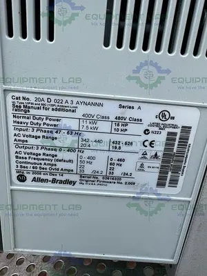 USED ALLEN BRADLEY POWERFLEX 70 20AD022A3AYNANNN AC DRIVE 15 HP, 3PH