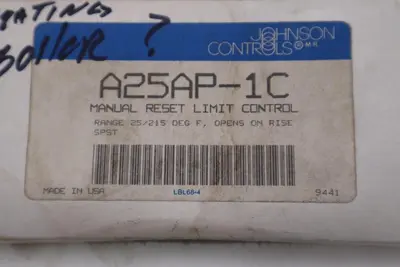 NEW OPEN BOX Johnson Controls A25AP-1C  Warm Air Limit Control STOCK GF165