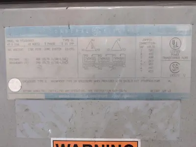 45 KW GENERAL ELECTRIC 480 <-> 240 VOLT TRANSFORMER: STOCK #23365