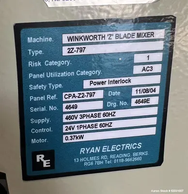 Used WINKWORTH MZ2 VACUUM Double Arm Mixers Illinois US | Aaron Equipment #85307