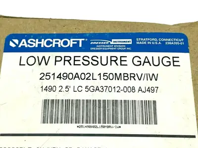 251490A02L150MBRV/IW | Ashcroft  Low Pressure Gauge 1/4" NPT Male - New