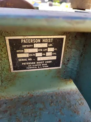 10,000 LBS (5 TON) PATTERSON POWERED CABLE HOIST: STOCK #22969