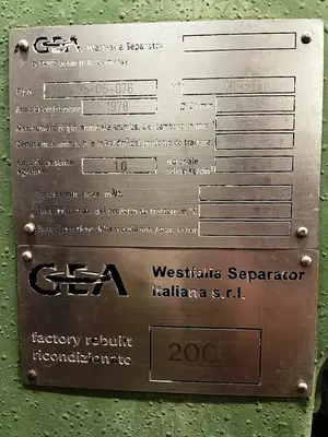 Westfalia SA 35-06-076 wine clarifier centrifuge skid, 316SS.
