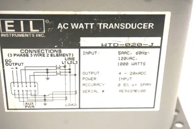 EIL INSTRUMENTS WTD-020-J WATT TRANSDUCER WTD020J