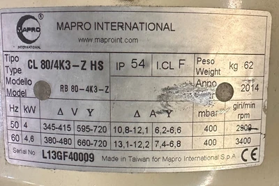 MAPRO CL80/4K3-ZH8 6HP REGENERATIVE BLOWER