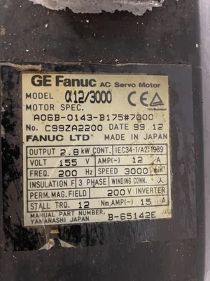 Fanuc α12/3000 2.8kW CNC Spindle Motor 3000RPM A06B-0143-B075#7000