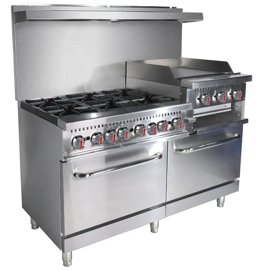 ELITE E10-G24B-N 60" Gas Range (6 Burners) with 24" Gas Griddle, Broiler & Bottom Oven