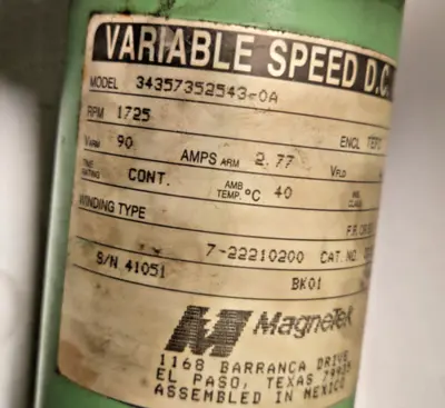 MAGNETEK Electric DC Motor 1/4 HP VARIABLE Speed D038 34357352543-0A