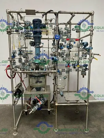 Used BUCHIGLASUSTER CHEMREACTOR GR 15 LITER GLASS BIO-REACTOR W/ CONDENSERS & MORE Reactors | Equipment Lab #486019