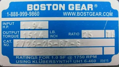 USED BOSTON GEAR F726-25-B7-G GEAR REDUCER 25:1 F72625B7G