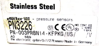 NEW IFM EFECTOR PN3226 PRESSURE SENSOR PN-003PRBN14-KFPKG/US/V