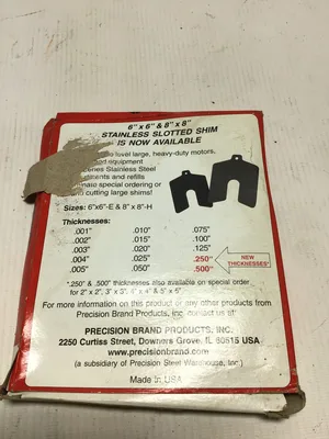 Precision Brand Stainless Slotted Shim Slot Size 1-5/8″ Gauge .010 Size 5″x5″(4)