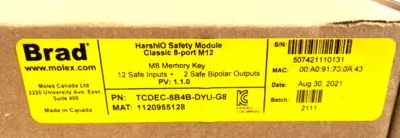 NEW MOLEX WOODHEAD TCDEC-8B4B-DYU-G8 SAFETY MODULE 11320955128 TCDEC8B4BDYUG8