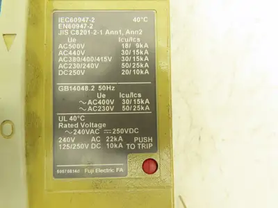 Fuji Electric BW400EAGU-3P300 Auto Circuit Breaker 300A 690VAC 250VDC 3 Pole IEC